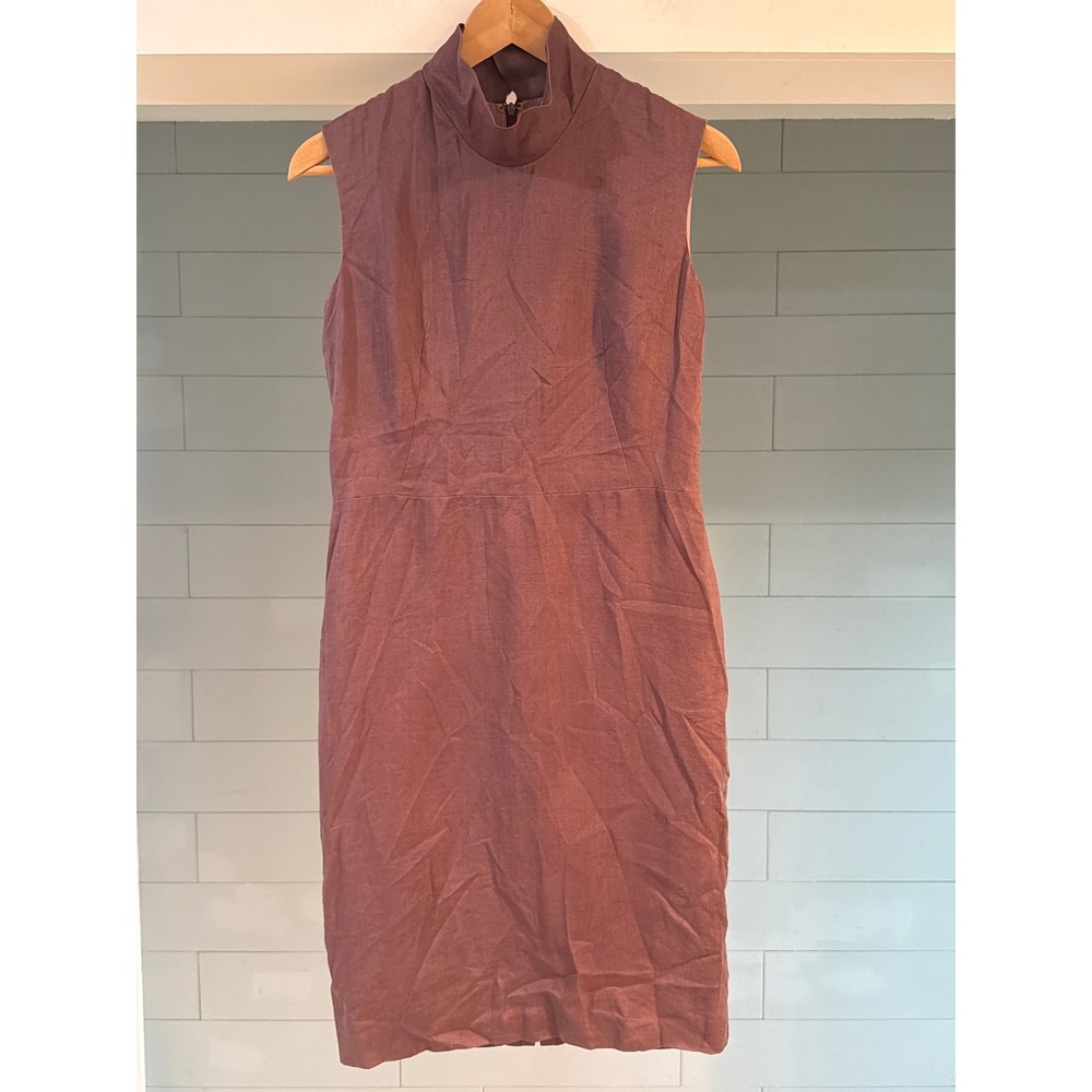 Nili Lotan Mauve Linen Blend Funnel Neck Sleeveless Sheath Dress